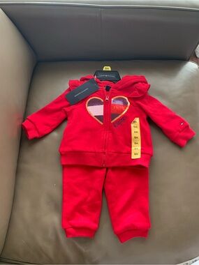 Tommy Hilfiger Red Sequin Heart Baby Hoodie & Pants Set